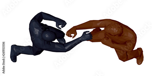 Men fighting. 3d Low poly vector illustration. Top view.
