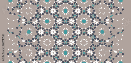Arabesque vector seamless pattern. Geometric halftone texture with color tile disintegration or breaking