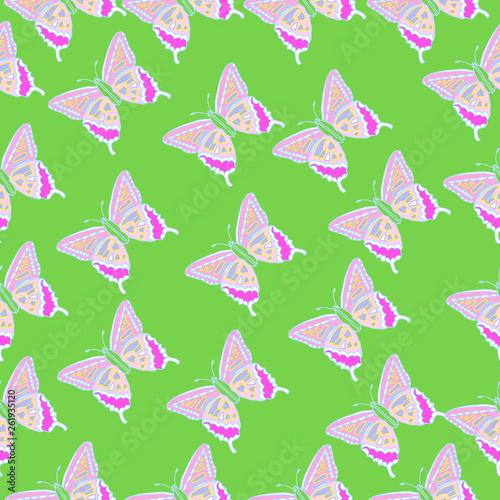 Beautiful colorful tropical butterflies on Seamless background.   Fabric  wallpaper  bedding design.Vector illustration