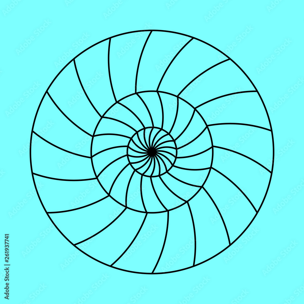 Obraz premium Twirling spin circle. Circular geometric pattern with moving effect of rotation. Optical symbol with stroked lines on color background.