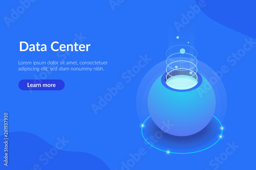Futuristic Data Center Concept. Isometric 3d editable vector illustration. Web page template.