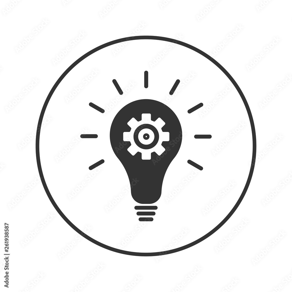 light bulb with gears icon in black circle light bulb with gears icon in black circle