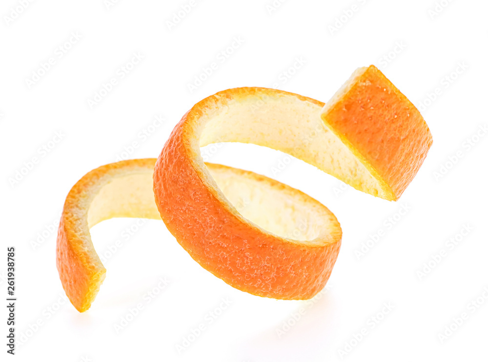 Single orange peel on a white background. Vitamin C. Single orange peel on a white background. Vitamin C.