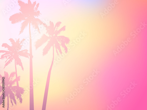 Background with silhouette of palm trees and tropical sunrise. Vector iilustration