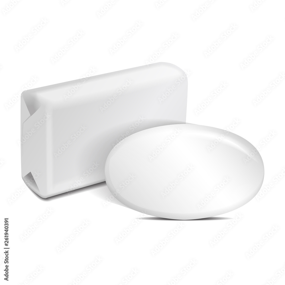 White blank foil or paper box soap. Realistic vector mock up easily change the color of the soap White blank foil or paper box soap. Realistic vector mock up easily change the color of the soap