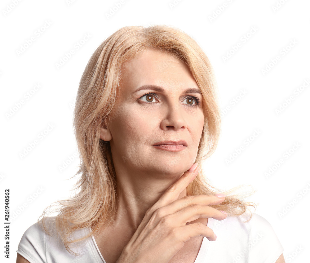 Portrait of beautiful mature woman on white background Portrait of beautiful mature woman on white background
