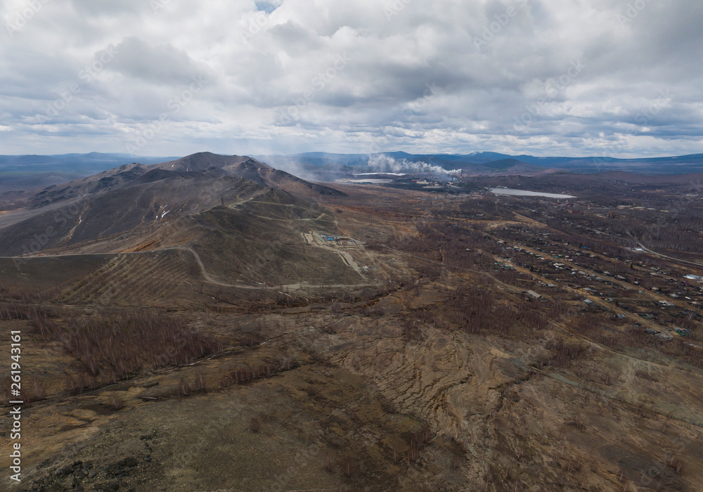 Very dirty city of Karabash. Aerial