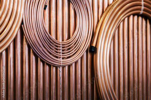 copper pipes and pipes for construction and plumbing works photo