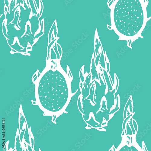 pitaya, pitahaya tropical fruit seamless pattern
