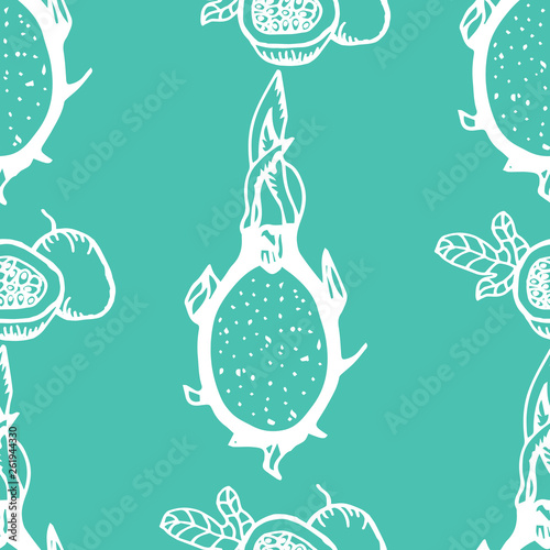 passion fruit, pitahaya tropical fruit seamless pattern