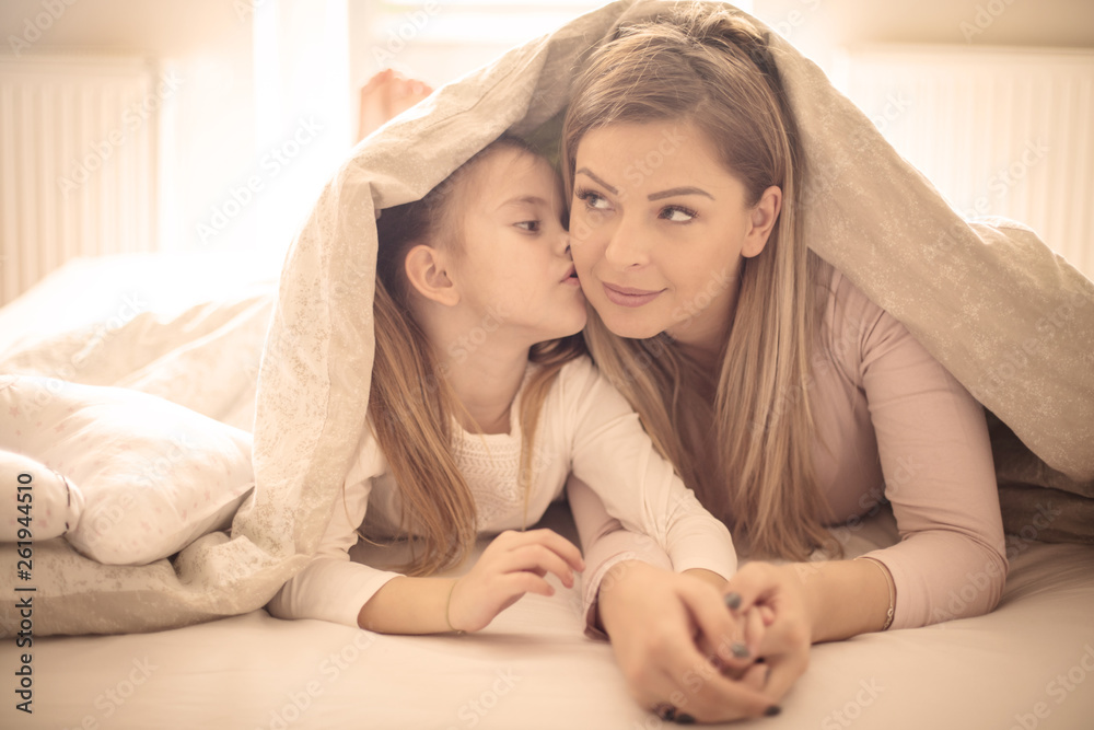One kiss for mommy. One kiss for mommy.