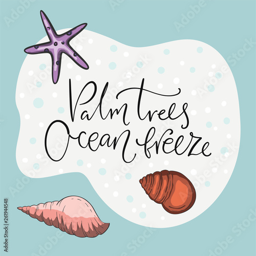 Palm trees, ocean breeze. Vector.