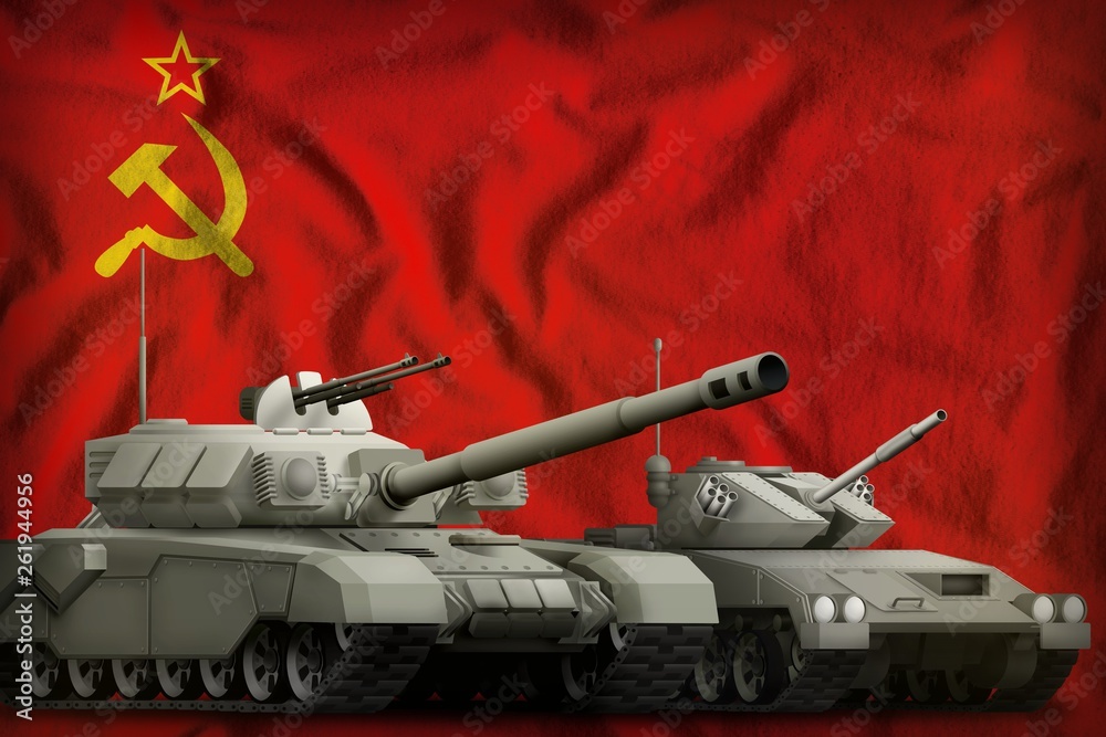 Soviet Union (SSSR, USSR) tank forces on the flag background. 9 May,  Victory Day concept. 3d Illustration Stock Illustration