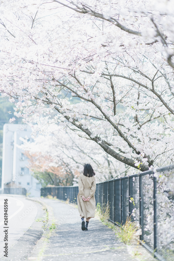 桜とカメラ女子