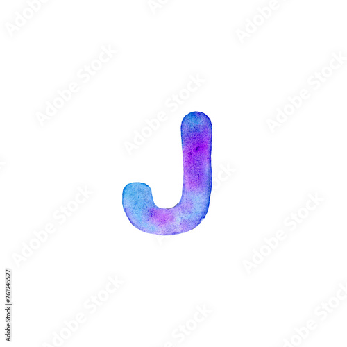 Watercolor letter J. Creative typography. Isolated design element in raster format.