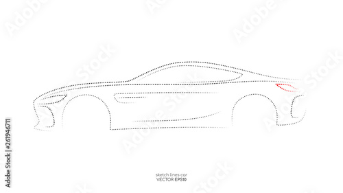 Modern car sketch line silhouette isolated on white background in side view. Vector illustration in concept technology electric car, self drive car