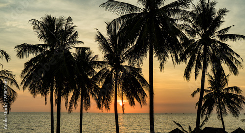 Landscape of paradise tropical Phu Quoc island beach  sunset shot