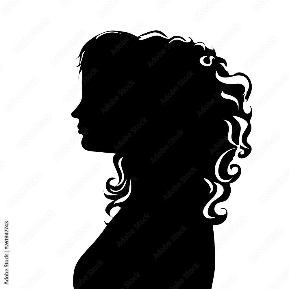 Vector silhouette of anonymous profile woman on white background. Illustration symbol of people.