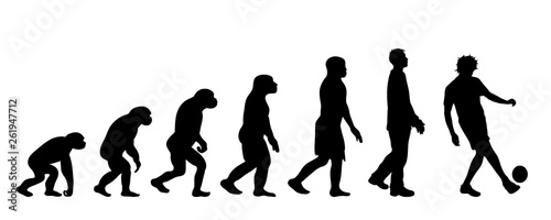 Painted theory of evolution of man. Vector silhouette of homo sapiens. Symbol from monkey to footballer.