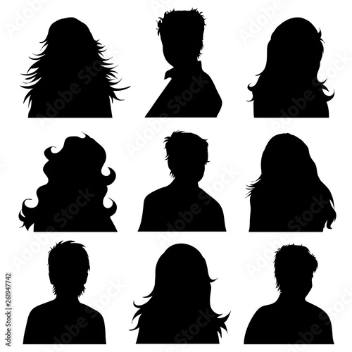 Vector silhouette of anonymous profile of boy and girl on white background. Illustration symbol of children.