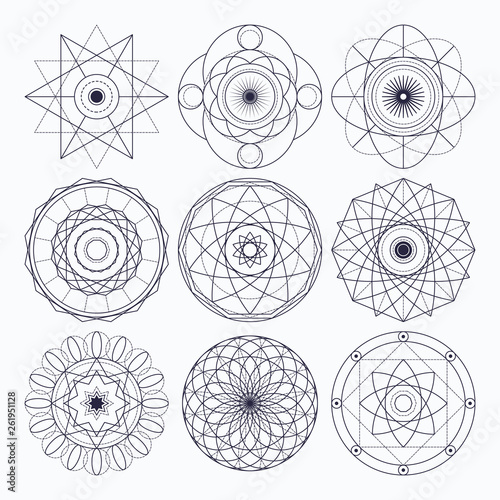 Sacred geometry vector design elements. Original outline vector (non expanded stroke).