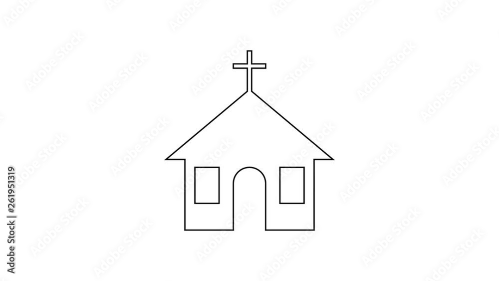 Grey Church building line icon on white background. Christian Church. Religion of church. 4K Video motion graphic animation Grey Church building line icon on white background. Christian Church. Religion of church. 4K Video motion graphic animation