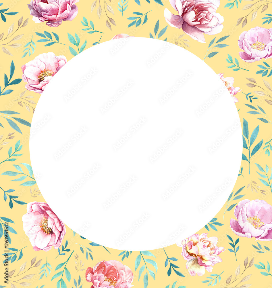 Botanic card with flowers, leaves. Spring ornament concept. Floral poster, invite. Layout decorative greeting card or invitation design background. Hand draw illustration Botanic card with flowers, leaves. Spring ornament concept. Floral poster, invite. Layout decorative greeting card or invitation design background. Hand draw illustration