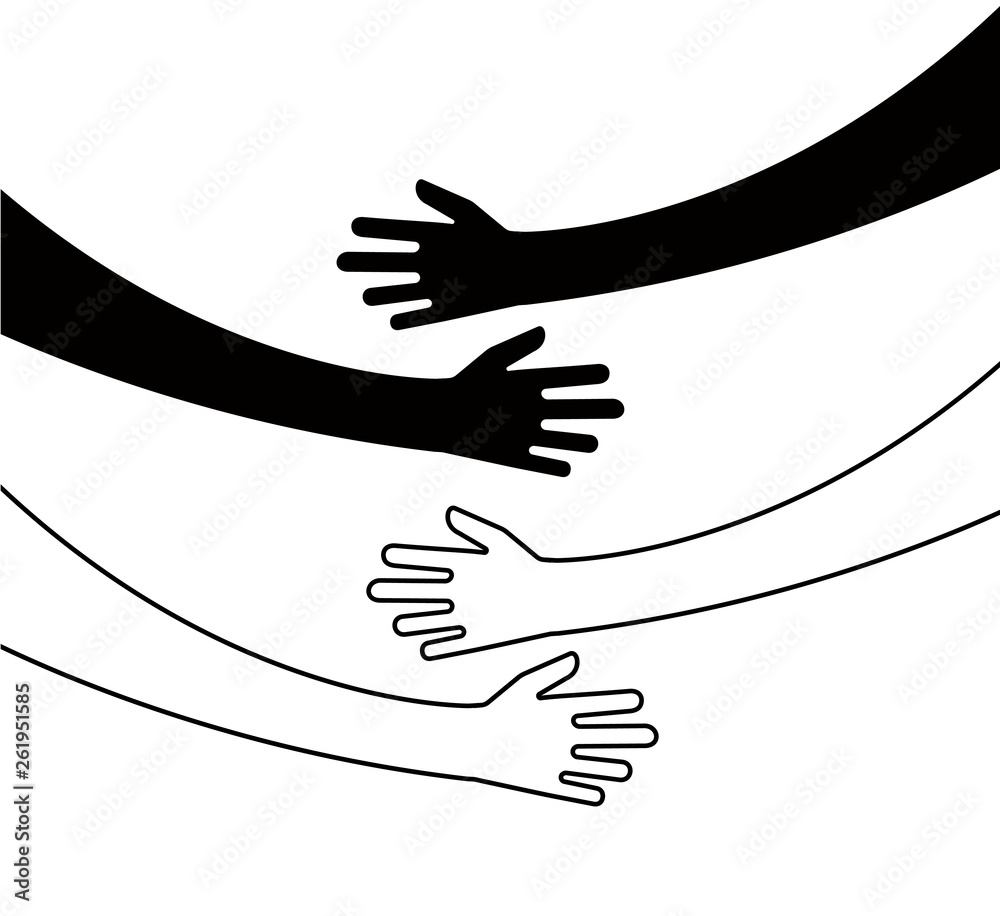 Hugging hands. Arm embrace, belief togetherness unique relationship hugged hands vector isolated concept. Love and friendship, relationship embrace illustration Hugging hands. Arm embrace, belief togetherness unique relationship hugged hands vector isolated concept. Love and friendship, relationship embrace illustration