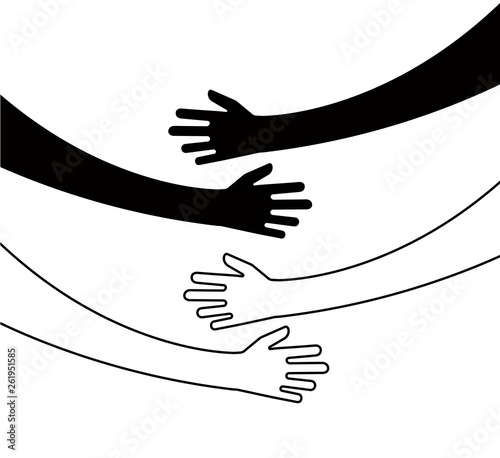 Hugging hands. Arm embrace, belief togetherness unique relationship hugged hands vector isolated concept. Love and friendship, relationship embrace illustration