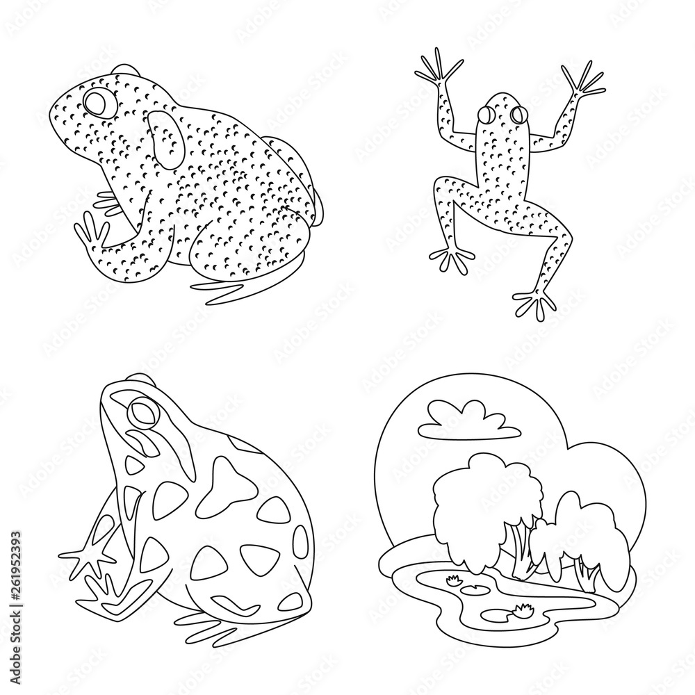 Vector illustration of amphibian and animal logo. Set of amphibian and nature vector icon for stock.