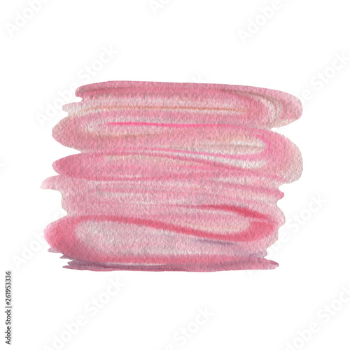 Watercolor pink splash, watercolor stain, element for design, abstract watercolor background image with a splatter of aquarelle paint, isolated on white, rose and pink pastel tones