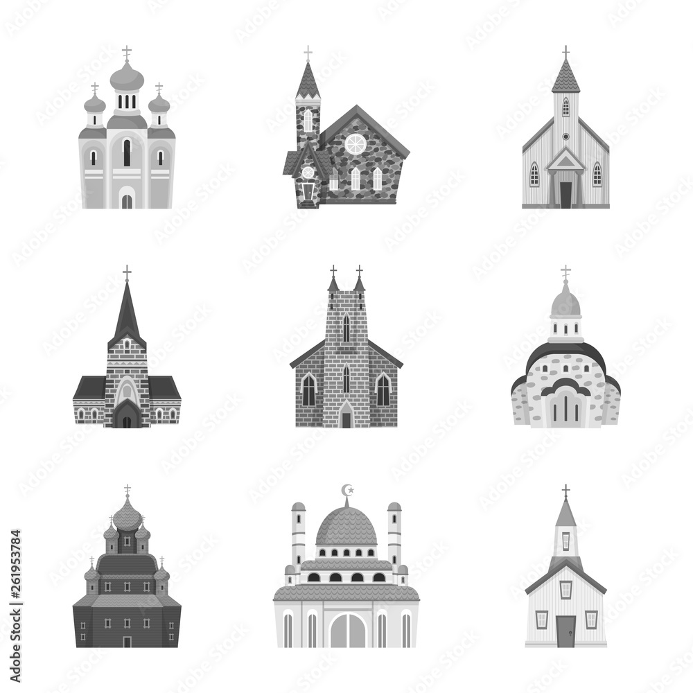 Isolated object of architecture and faith sign. Collection of architecture and traditional vector icon for stock.