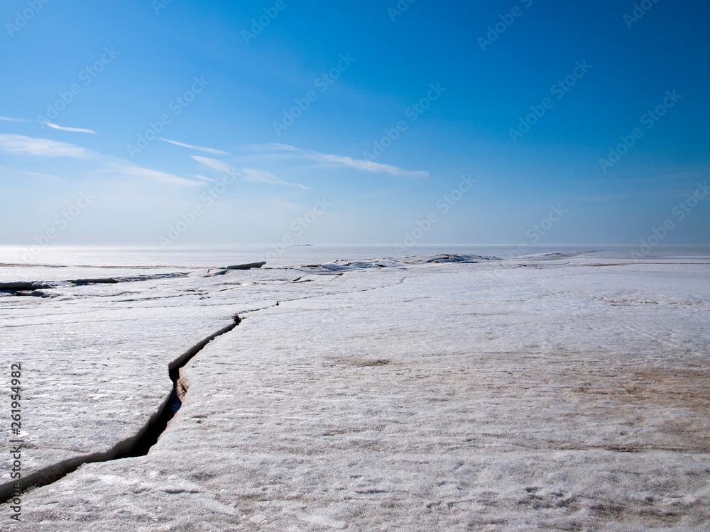 Crushed ice on the Gulf of Finland. Saint-Petersburg region. Russia.