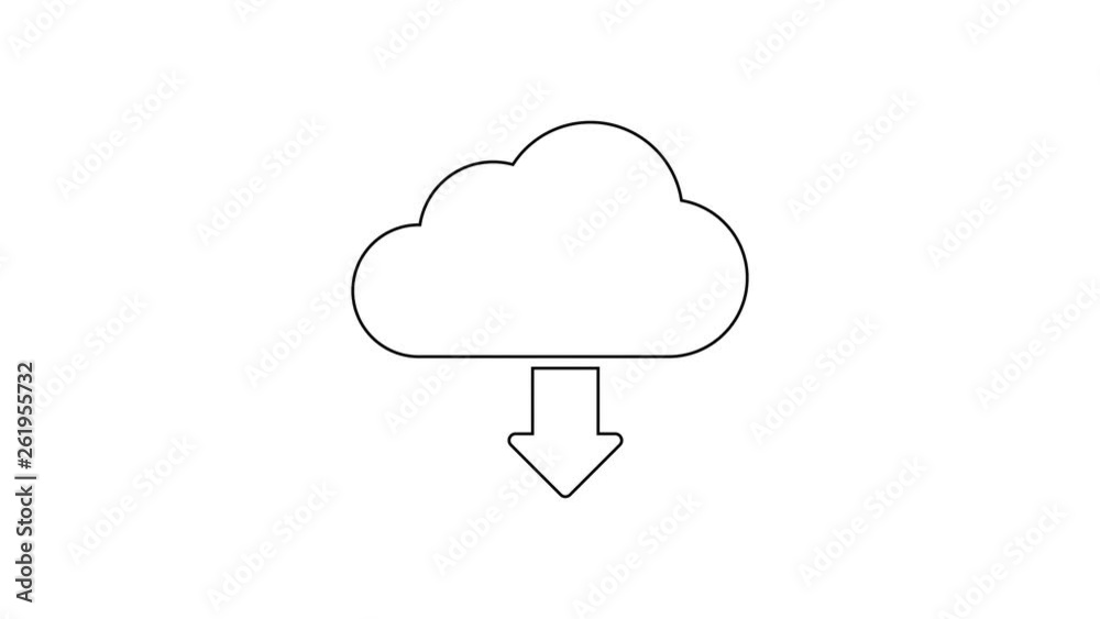 Grey Cloud download line icon on white background. 4K Video motion graphic animation Grey Cloud download line icon on white background. 4K Video motion graphic animation