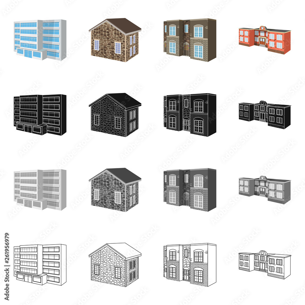 Vector illustration of facade and housing icon. Collection of facade and infrastructure stock symbol for web.