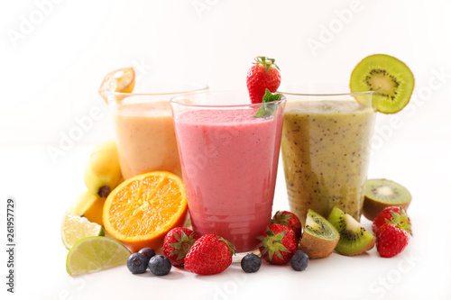 assorted fruit juice, smoothie isolated on white background