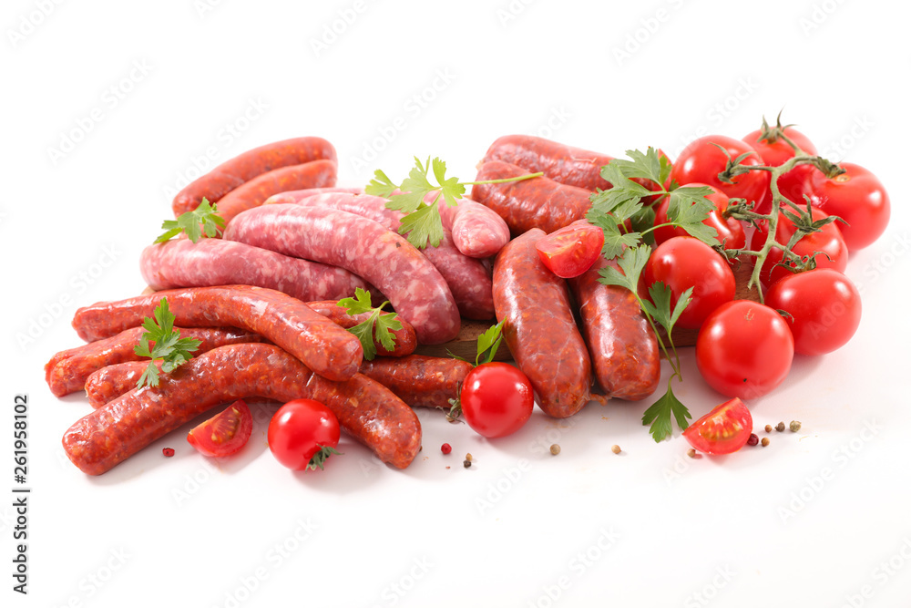 assorted sausage meat isolated on white background assorted sausage meat isolated on white background