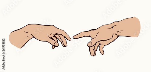 Hands of the creation of Adam. Vector drawing