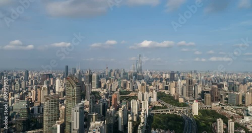 time lapse of aerial View of Jing'an district in Shanghai city photo