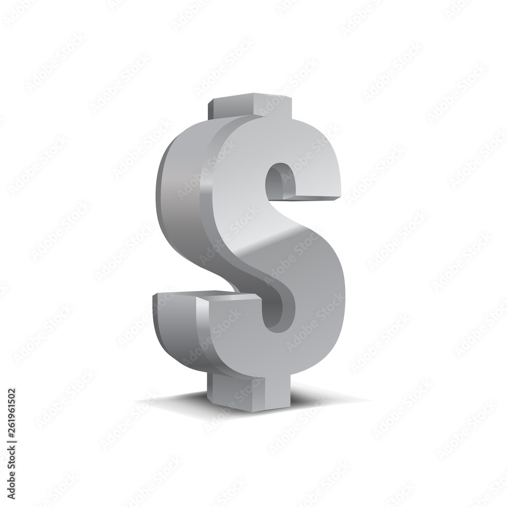Grey-Silver 3d USA Dollar Sign. Currency symbol. Vector Illustration. Isolated on White Background Grey-Silver 3d USA Dollar Sign. Currency symbol. Vector Illustration. Isolated on White Background