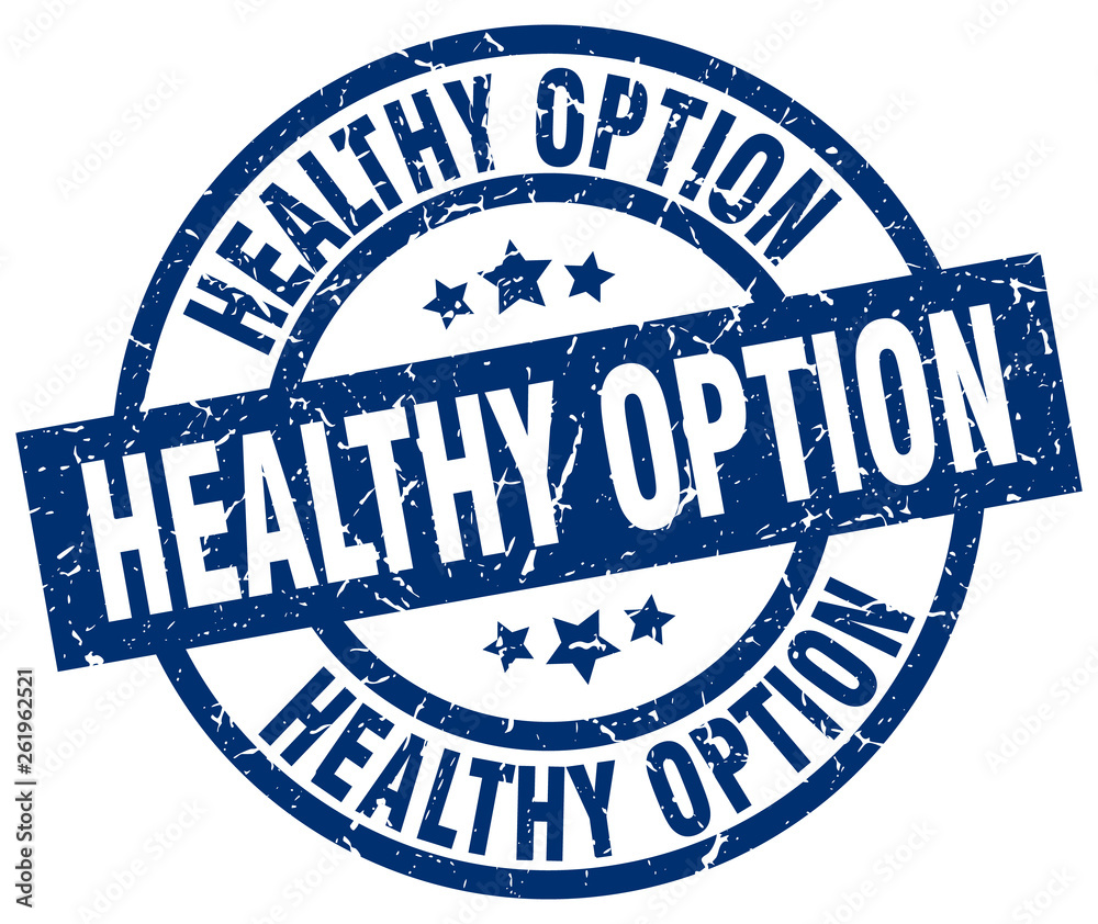 healthy option blue round grunge stamp