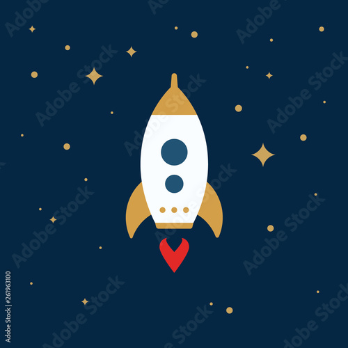 Start up icon. Rocket launch illustration. Flat style. Vector