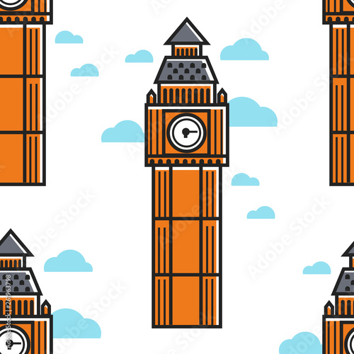 London Big Ben tower seamless pattern building