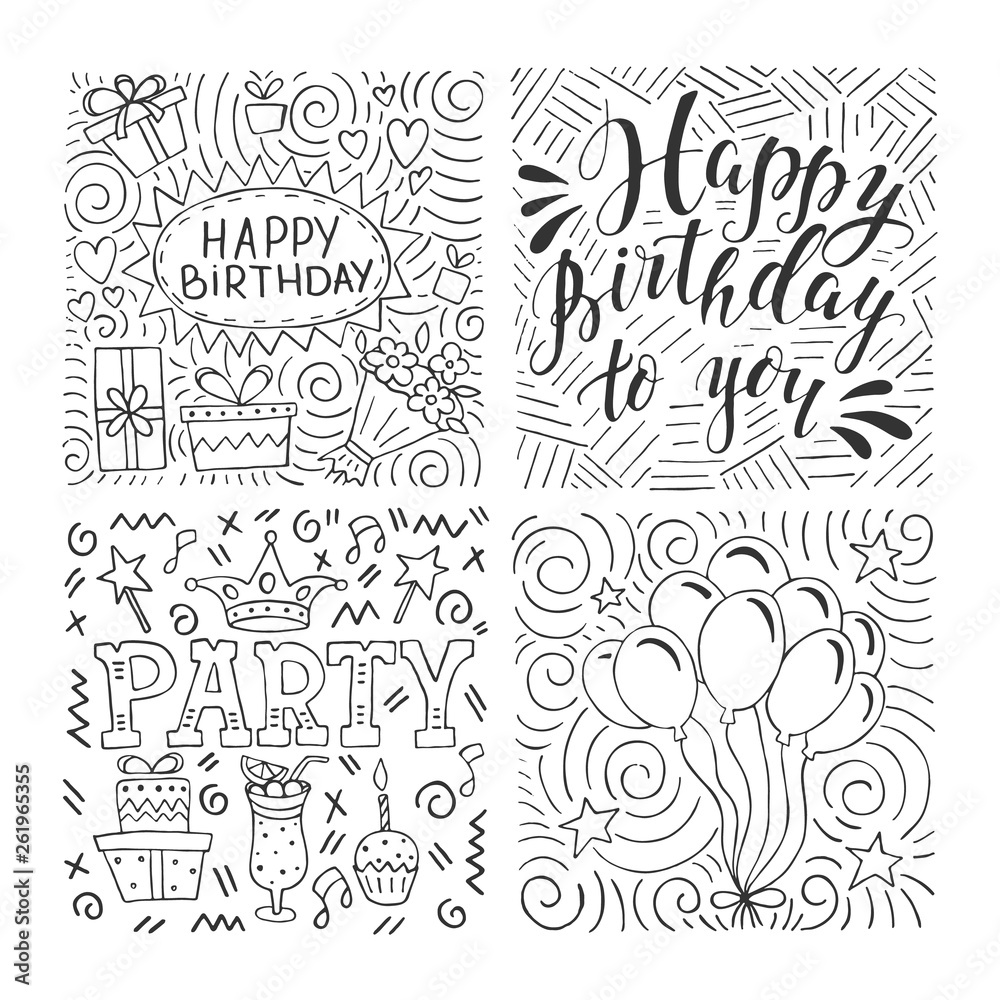 Happy Birthday party hand drawn vector illustration