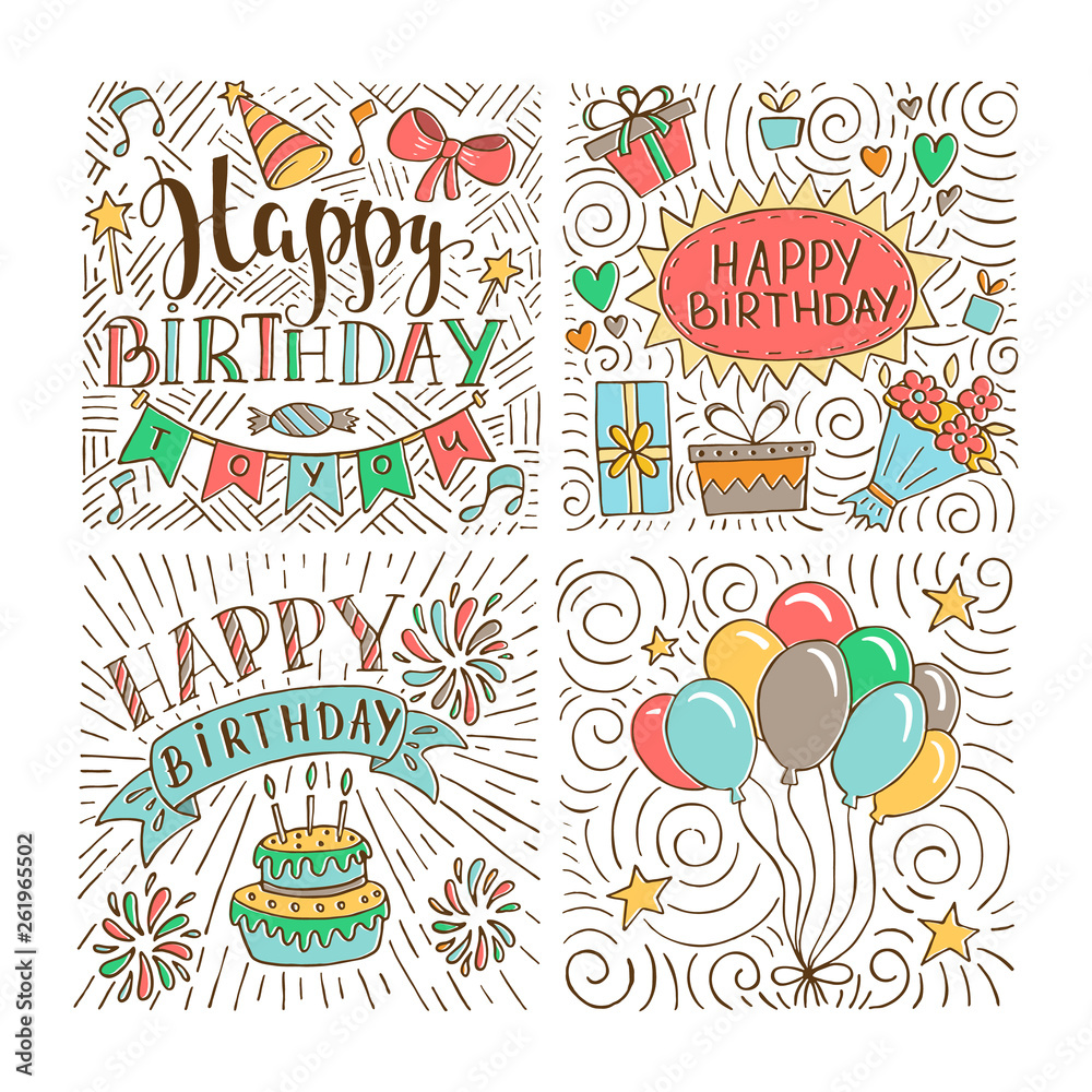 Happy Birthday party hand drawn vector illustration