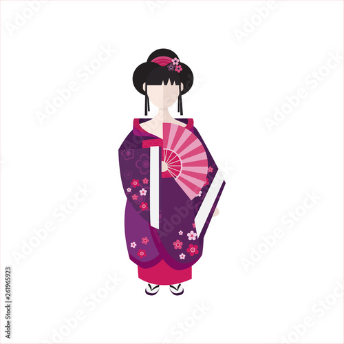Japanese Geisha in kimono flat vector illustration