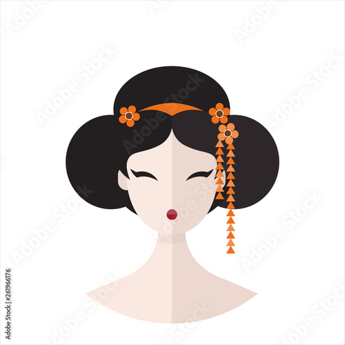 Beautiful Geisha in kimono portret vector flat illustration