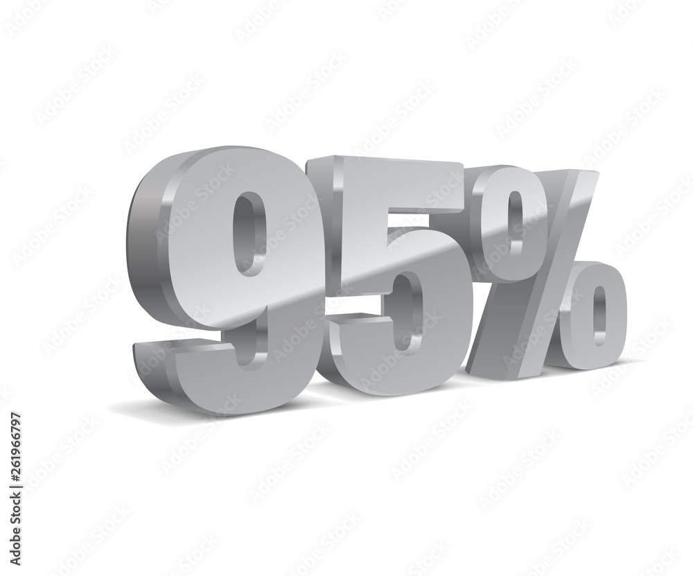95% percent off, sale background, isolated silver-gray object 3D. Eps10 Vector. 95% percent off, sale background, isolated silver-gray object 3D. Eps10 Vector.