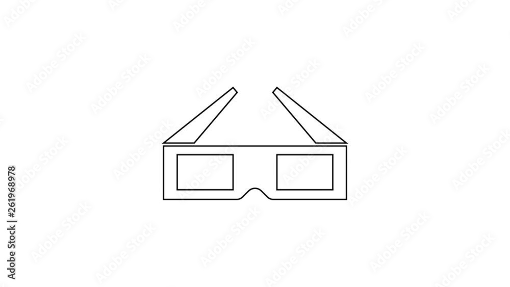 Grey 3D cinema glasses line icon on white background. 4K Video motion graphic animation Grey 3D cinema glasses line icon on white background. 4K Video motion graphic animation