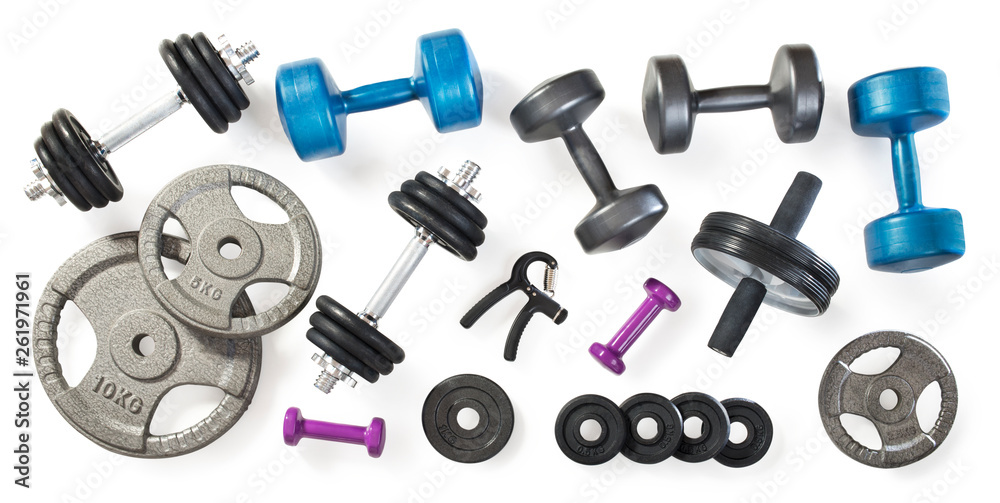 Fototapeta Gym equipment on white background with clipping path
